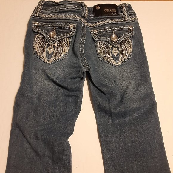 Grace in LA Girls Embellished Cropped Jeans Size 7 - Picture 5 of 8